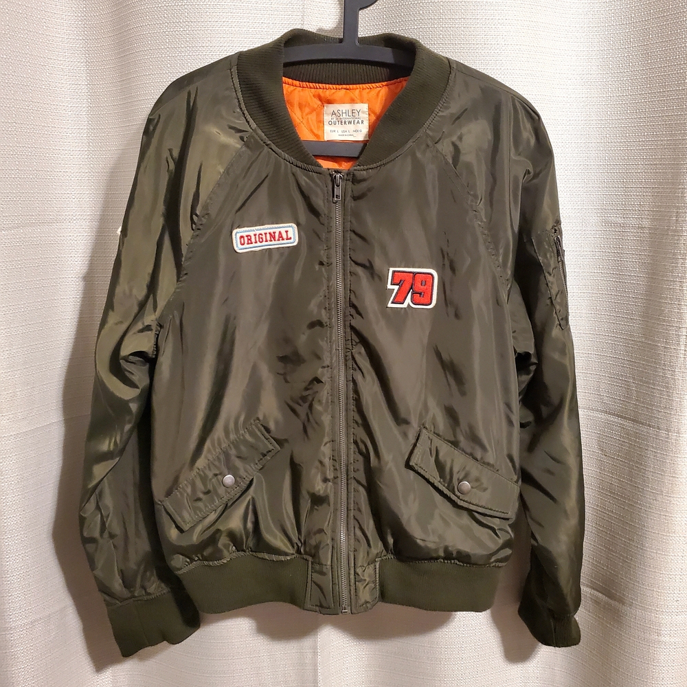 Ashley By 26 International Olive Green Bomber Jacket with Patches